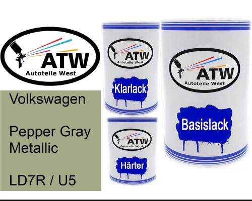 Volkswagen, Pepper Gray Metallic, LD7R / U5: 500ml Lackdose + 500ml Klarlack + 250ml Härter - Set, von ATW Autoteile West.